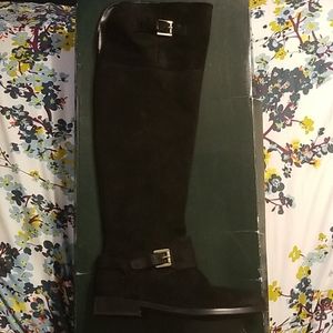 Over the knee, black suede RL boots